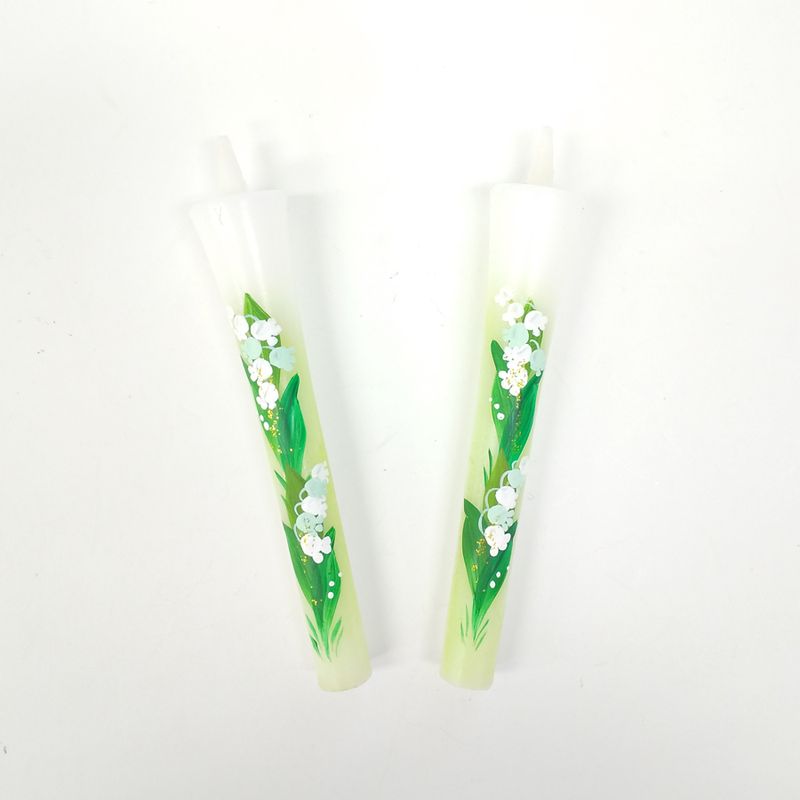 Hand-Painted Japanese Candles - Lily of the Valley (Size 3 Set of 2)