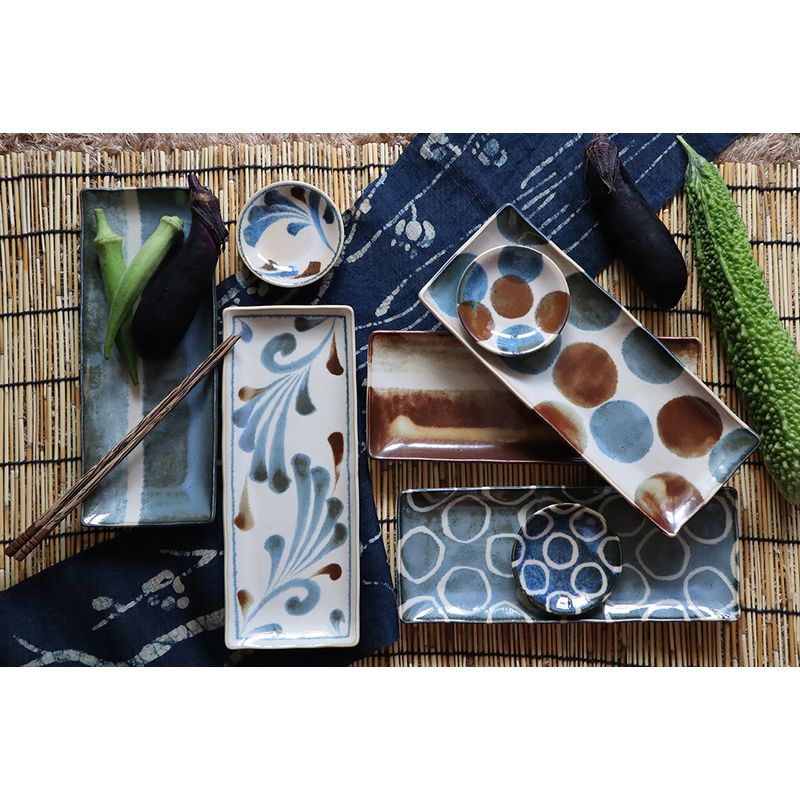 Long Plate Set - Brush Blue