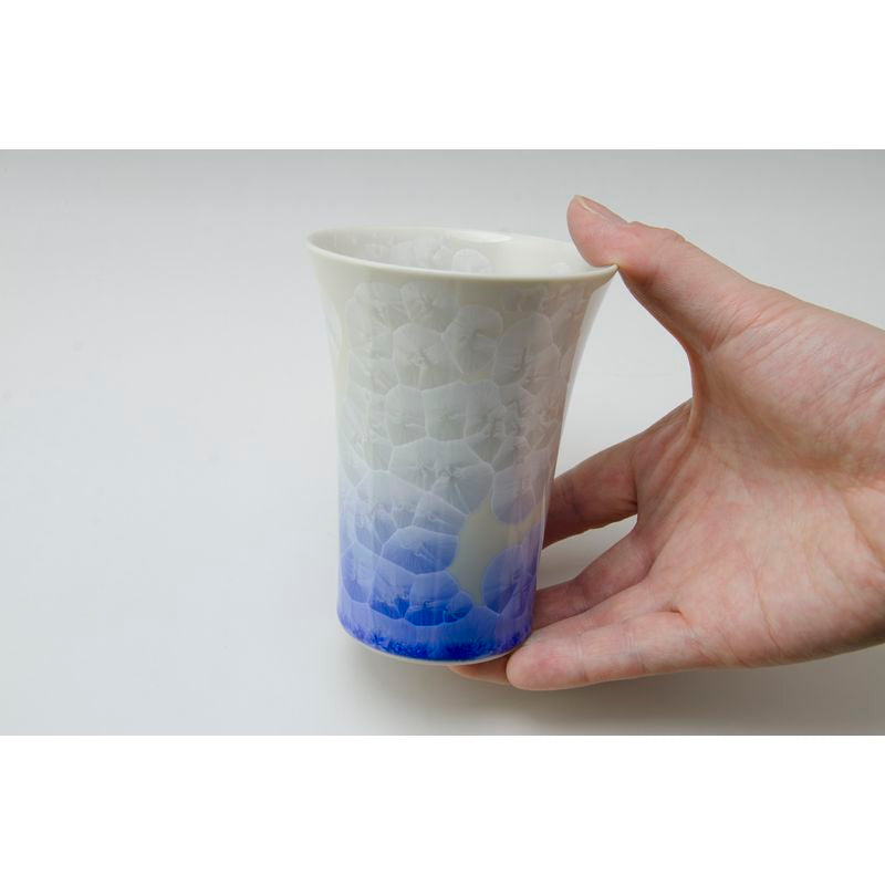 كوب مجاني - كريستال زهرة قاعدة بيضاء زرقاء