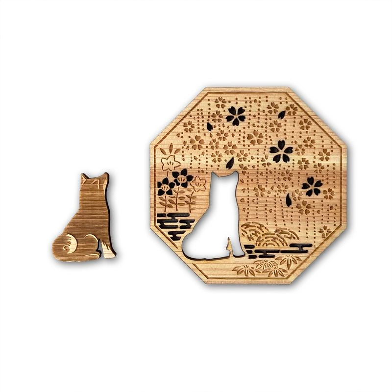 Chopstick Rest and Coaster Set - Floral Crest with Black Shiba