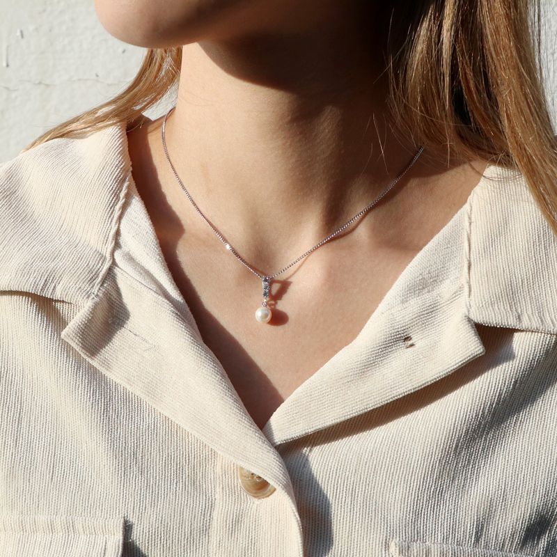 قلادة - خط لؤلؤة أكويا مرصعة بالزركونيا المكعبة 7.0-7.5 مم