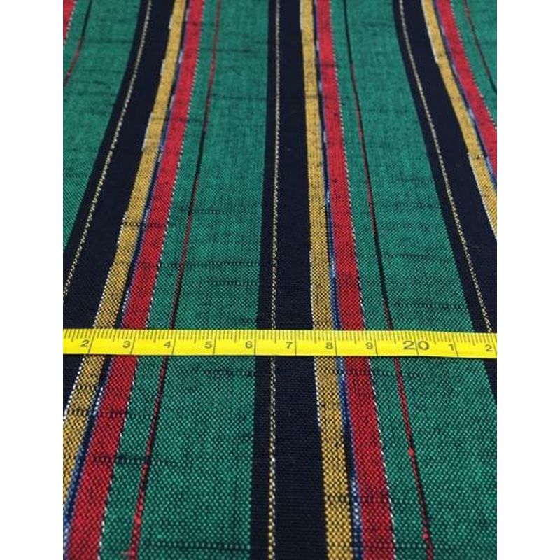 SHIMOGAWA KURUME KASURI Fabric Musunama Stripe Green Navy Karashi Red