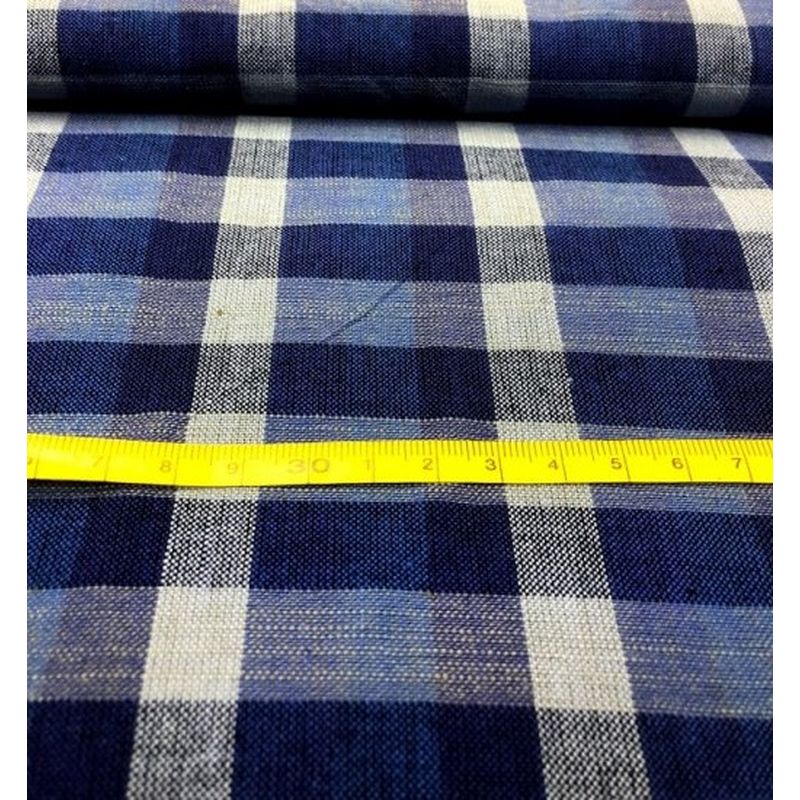 SHIMOGAWA KURUME KASURI Fabric Uneven Thread Check Blue