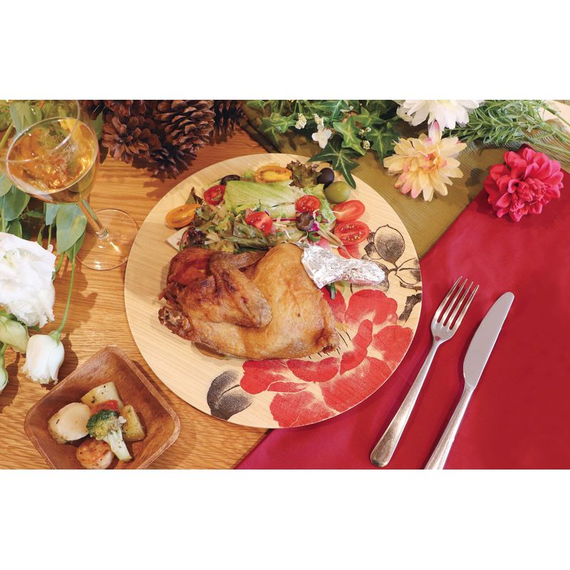 玻璃涂層木製盤 KIKA - 雪中山茶花