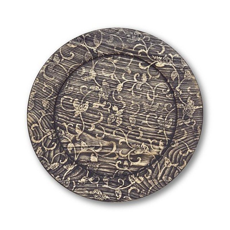 玻璃涂层木边盘 - 葡萄藤与阿拉伯式图案