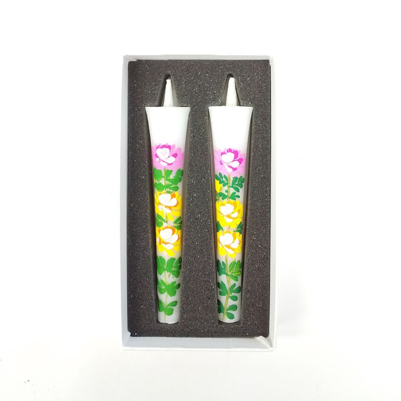 Hand-Painted Japanese Candles - Chrysanthemum (Size 3 Set of 2)