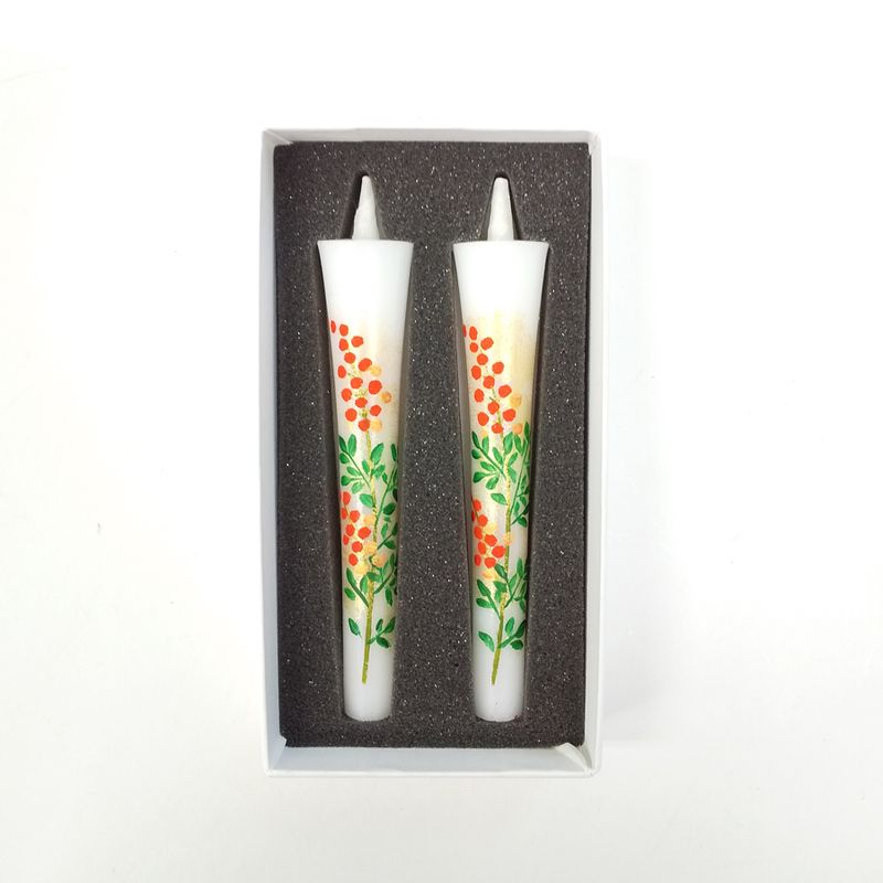 Hand-Painted Japanese Candles - Nanten (Size 3 Set of 2)
