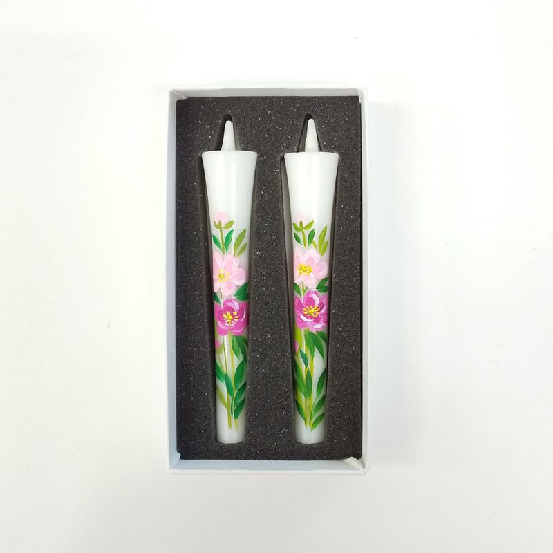 Hand-Painted Japanese Candles - Peony (Size 3 Set of 2)