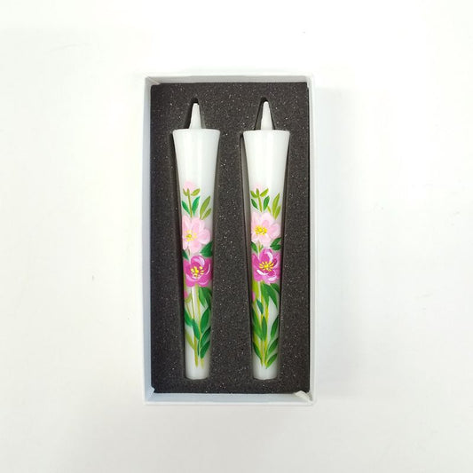 Hand-Painted Japanese Candles - Peony (Size 3 Set of 2)