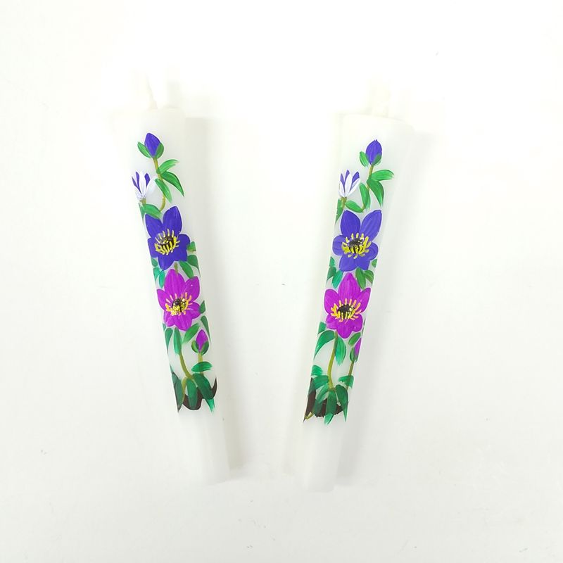 Hand-Painted Japanese Candles - Clematis (Size 3 Set of 2)