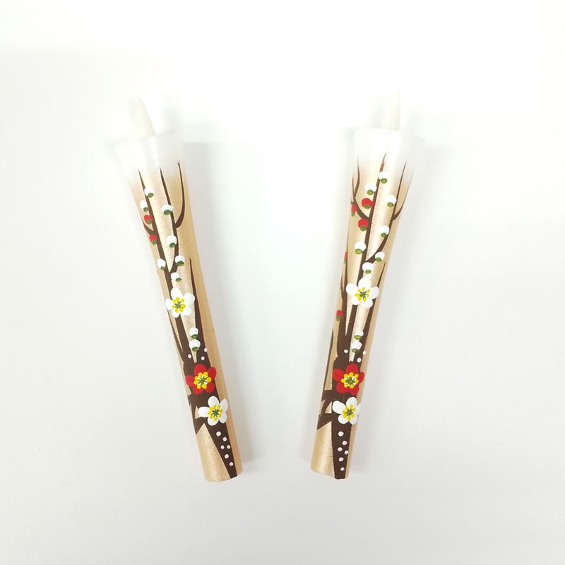 Hand-Painted Japanese Candles - Plum Blossom (Size 3 Set of 2)