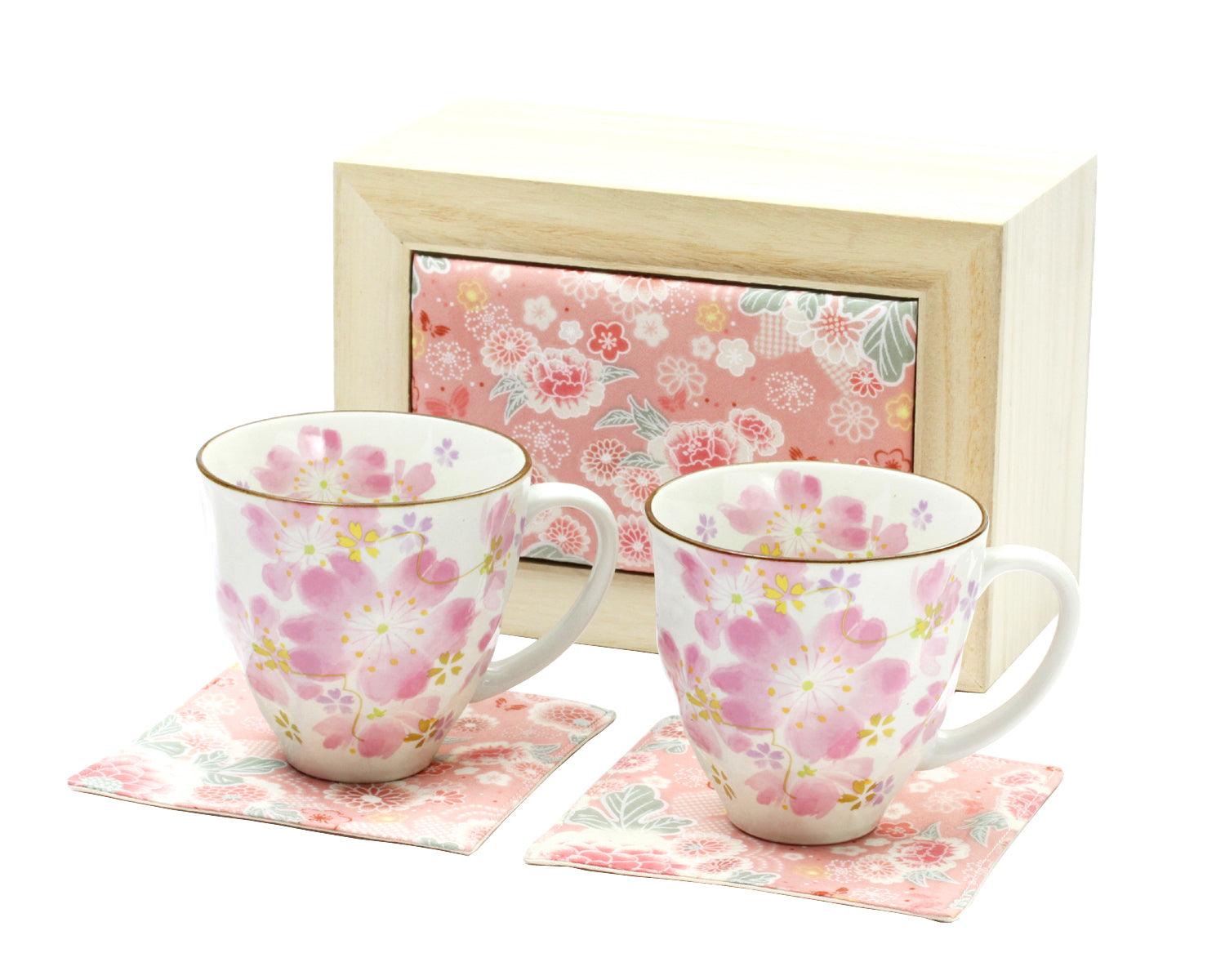 Mug Cup Pair - HANAMATSURI in a Chirimen Wooden Box