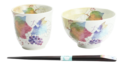 Rice Bowl and Chopsticks Set - HANATSUMI Grape