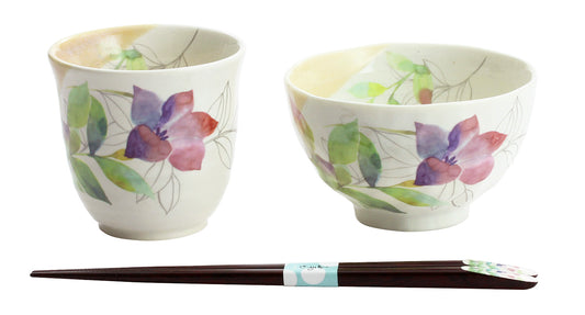 Rice Bowl and Chopsticks Set - HANATSUMI Balloon Flower