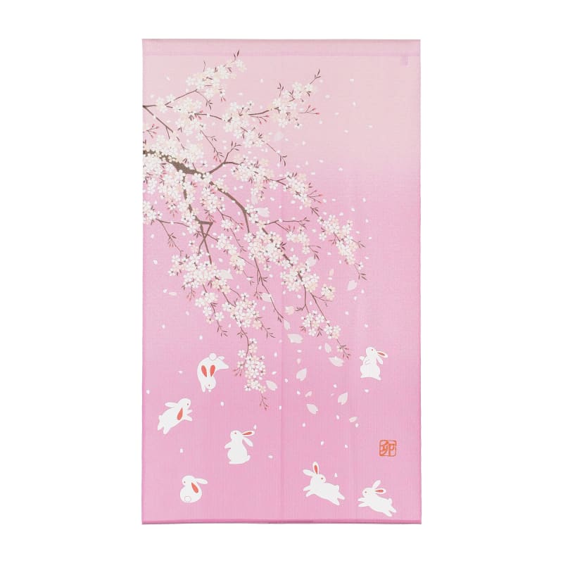 Japanese Noren Curtain - Sakura and Rabbit