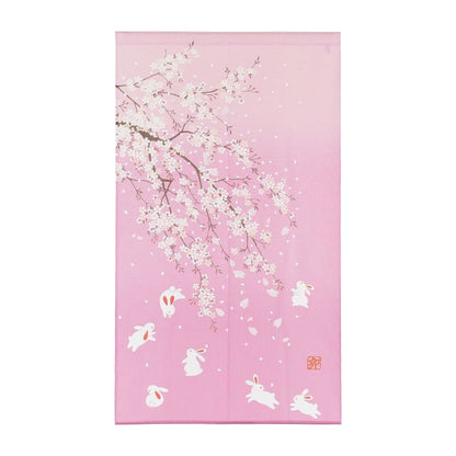 Japanese Noren Curtain - Sakura and Rabbit