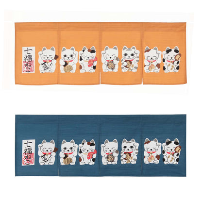 Japanese Noren Curtain - Seven Lucky Cats