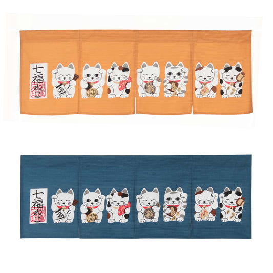 Japanese Noren Curtain - Seven Lucky Cats