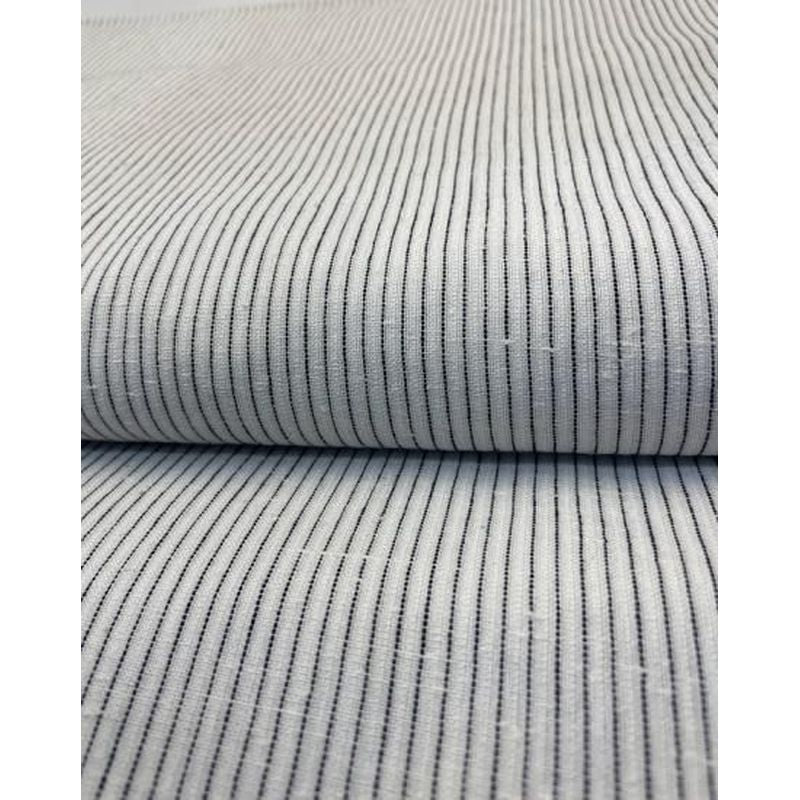 Cotton Fabric - Crinkle Weave Pinstripe White-Black
