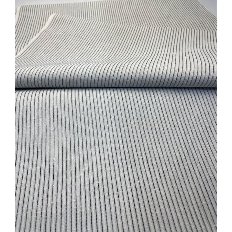 Cotton Fabric - Crinkle Weave Pinstripe White-Black
