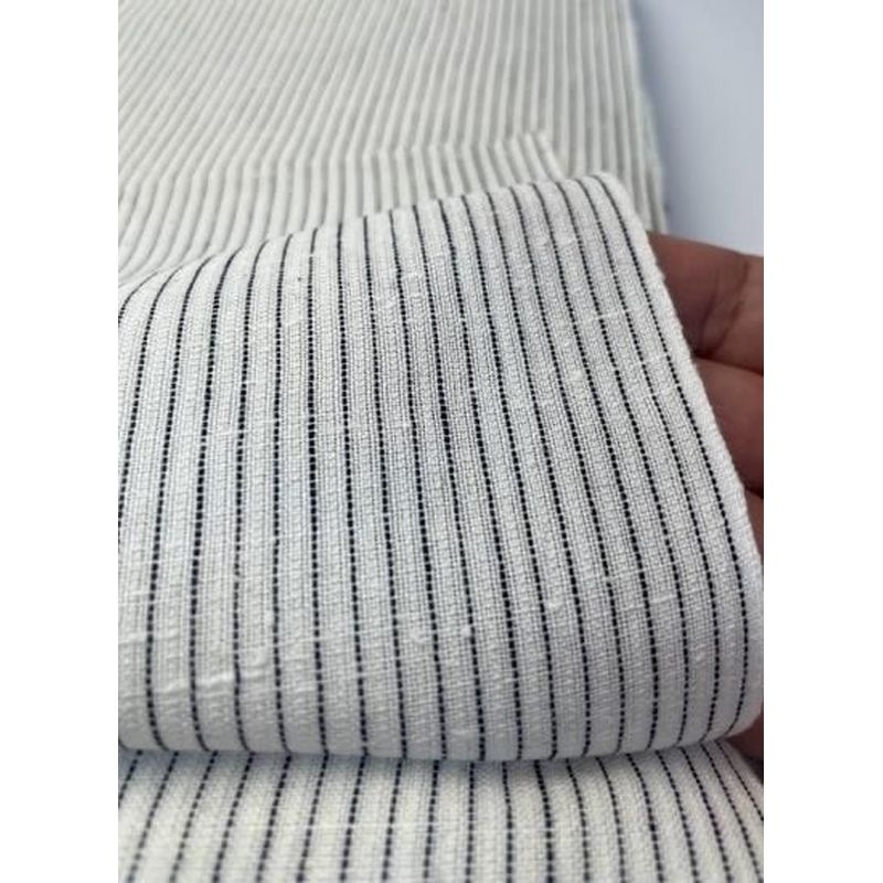 Cotton Fabric - Crinkle Weave Pinstripe White-Black