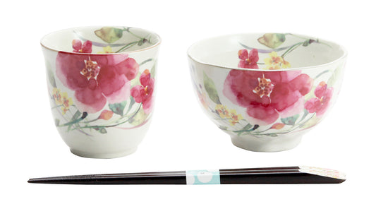 Rice Bowl and Chopsticks Set - HANATSUMI Shuumeigiku