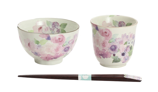 Rice Bowl and Chopsticks Set - HANAKOUBOU Pink