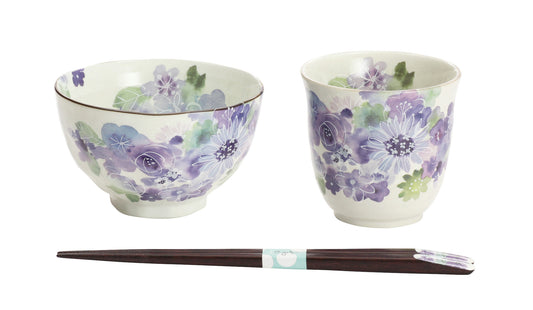 Rice Bowl and Chopsticks Set - HANAKOUBOU Blue