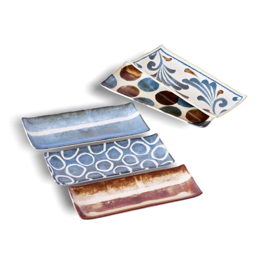 Long Plate Set - Brush Blue