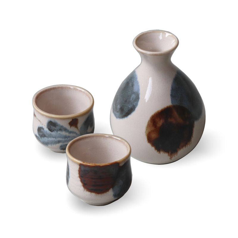 Sake Pot and Cup Set - Brush Blue