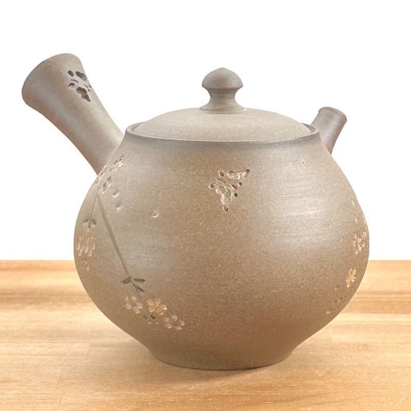 Teapot - SEIHO Unglazed Stoneware Round Butterfly Sakura