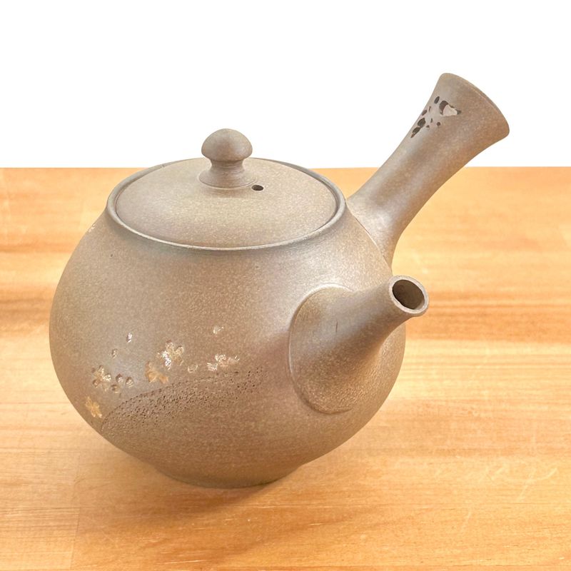 Teapot - SEIHO Unglazed Stoneware Round Butterfly Sakura