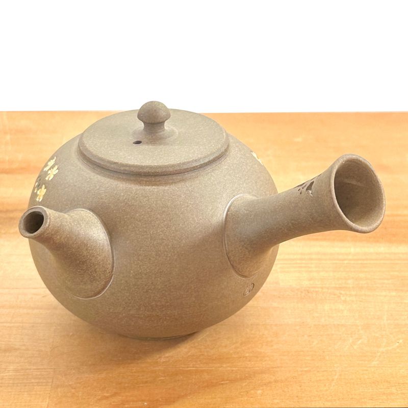 Teapot - SEIHO Unglazed Stoneware Round Inro-Lid Butterfly Sakura