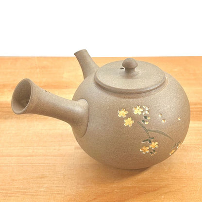 Teapot - SEIHO Unglazed Stoneware Round Inro-Lid Butterfly Sakura