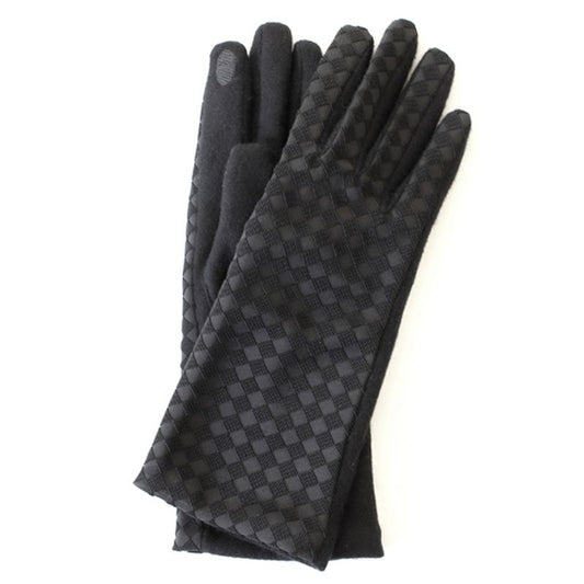 Silk Gloves - Ring Velvet Black Checkered Pattern