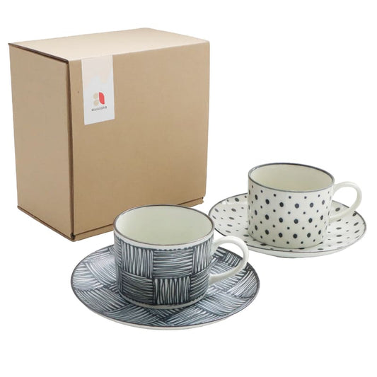 Pair Coffee Cup and Saucer - Ichimatsu/Mame-shibori
