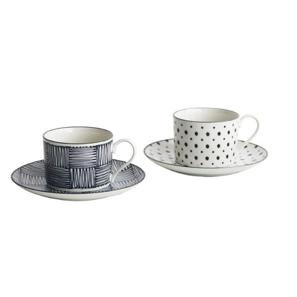 Pair Coffee Cup and Saucer - Ichimatsu/Mame-shibori