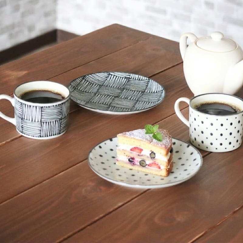 Pair Coffee Cup and Saucer - Ichimatsu/Mame-shibori