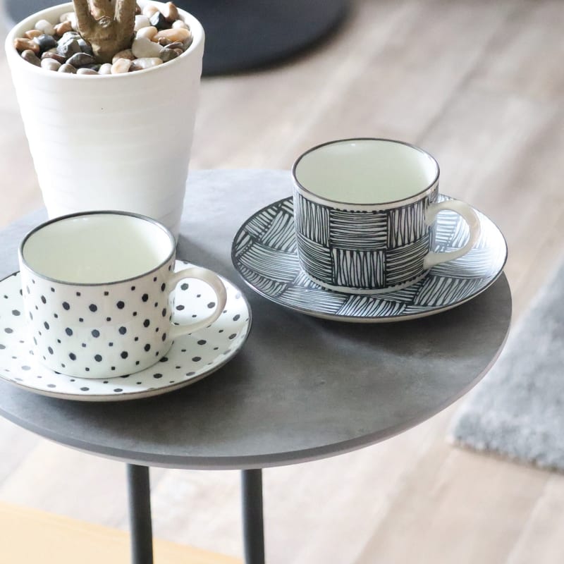 Pair Coffee Cup and Saucer - Ichimatsu/Mame-shibori