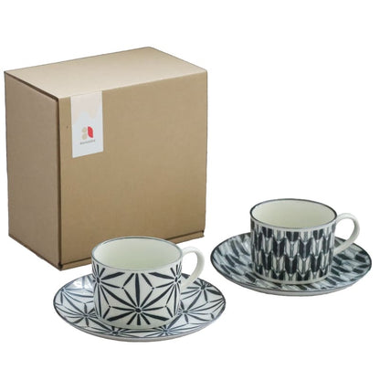 Pair Coffee Cup and Saucer - Asanoha/Yagasuri