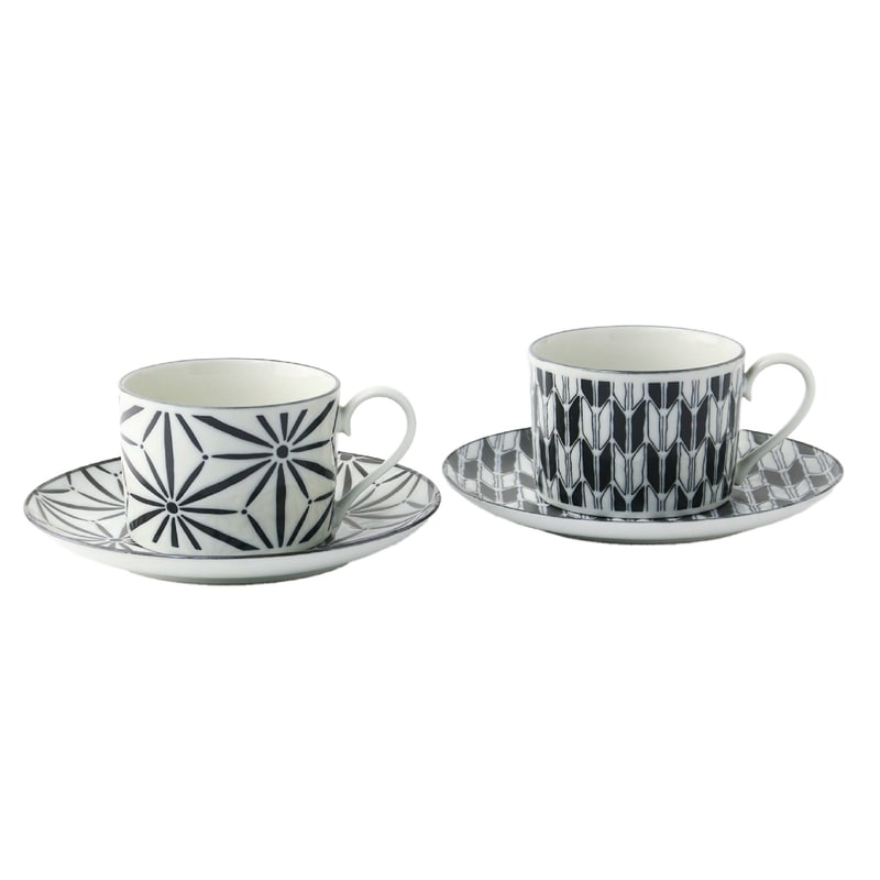 Pair Coffee Cup and Saucer - Asanoha/Yagasuri