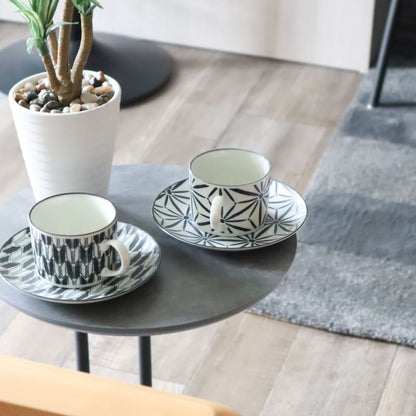 Pair Coffee Cup and Saucer - Asanoha/Yagasuri