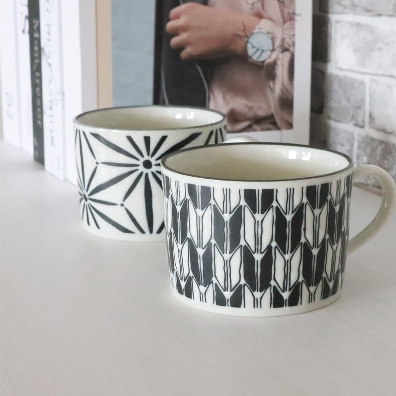 Pair Coffee Cup and Saucer - Asanoha/Yagasuri