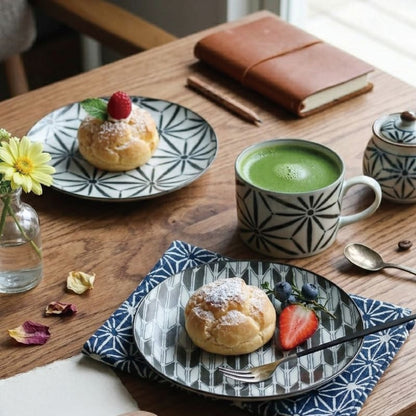 Pair Coffee Cup and Saucer - Asanoha/Yagasuri