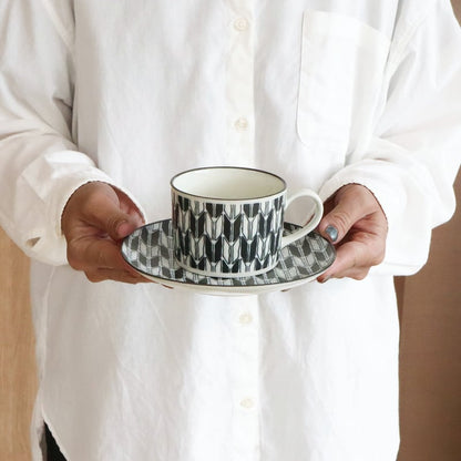 Pair Coffee Cup and Saucer - Asanoha/Yagasuri
