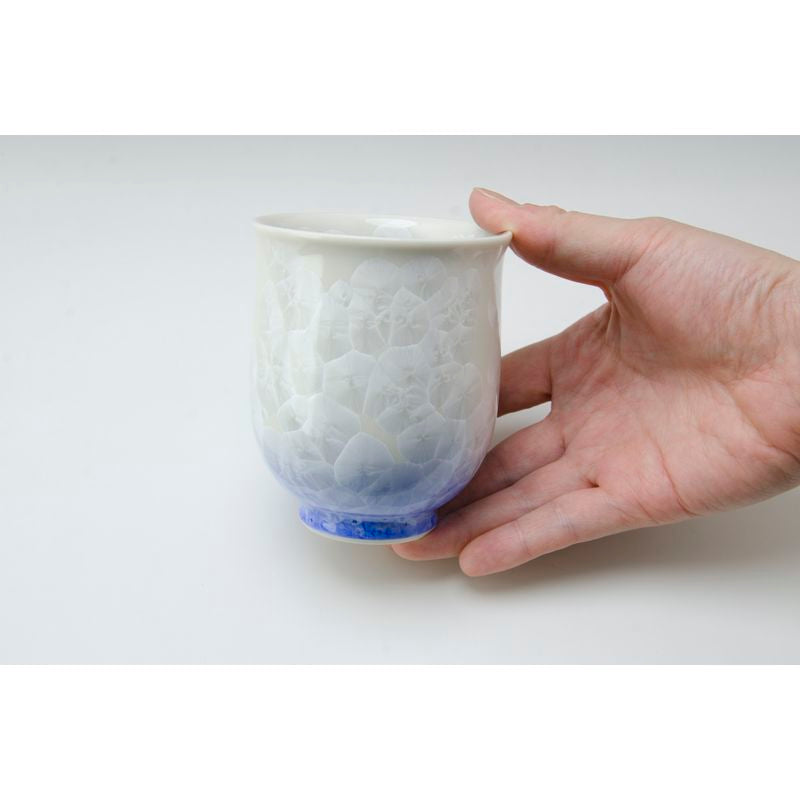 كوب شاي ياباني - FLOWER CRYSTAL قاعدة بيضاء أزرق أحمر زوج