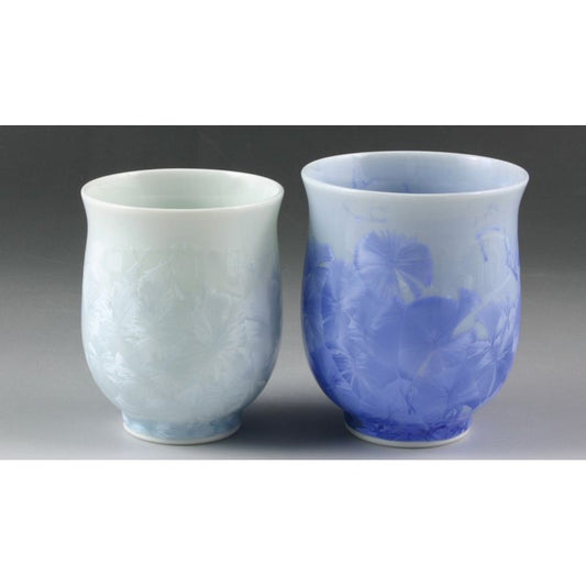 Japanese Tea Cup - FLOWER CRYSTAL Blue & White Pair