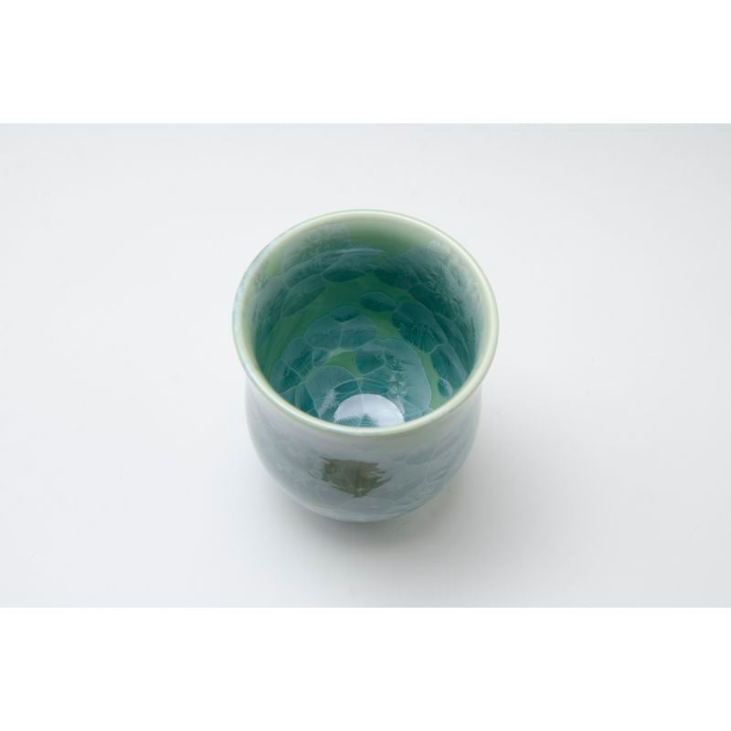 Japanese Tea Cup - FLOWER CRYSTAL Green & Brown Pair