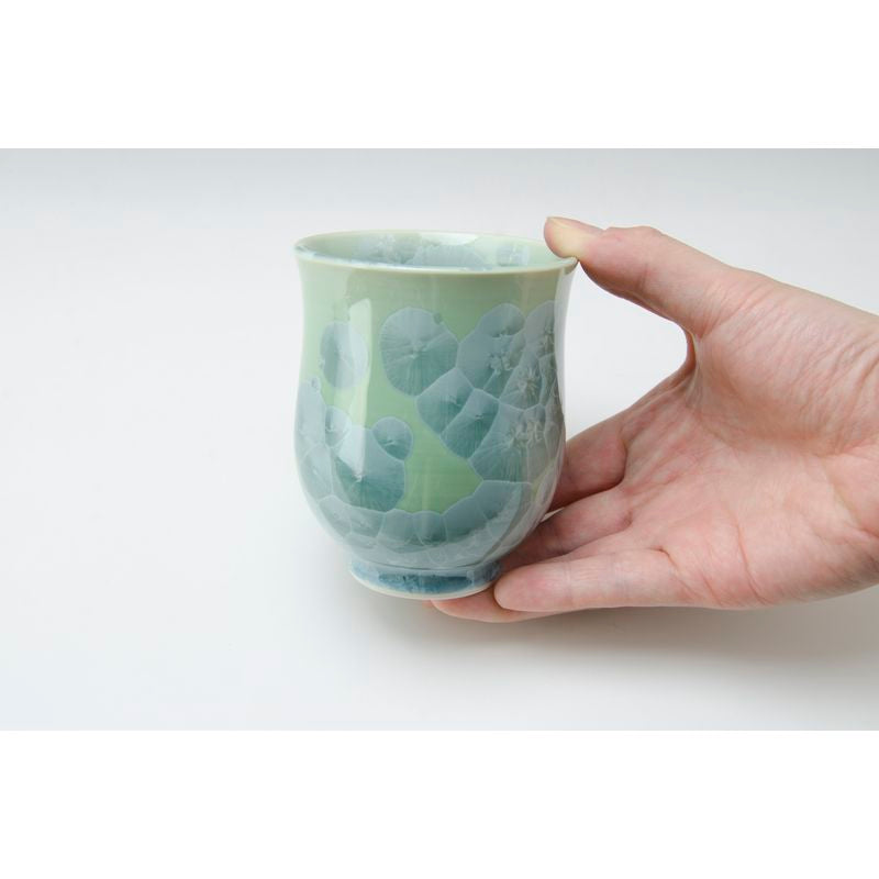 Japanese Tea Cup - FLOWER CRYSTAL Green & Brown Pair