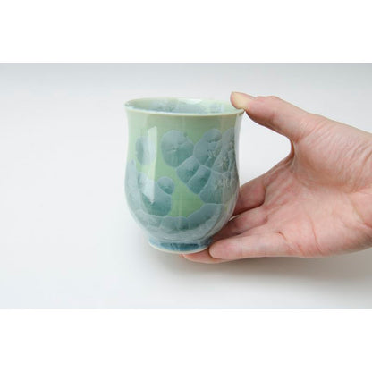 Japanese Tea Cup - FLOWER CRYSTAL Green & Brown Pair